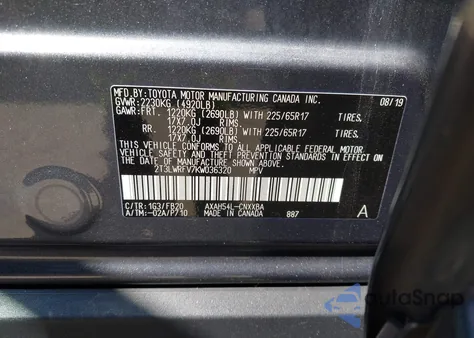 2019 Toyota Rav4 Hybrid Le z USA, uszkodzony, nr VIN 2T3LWRFV7KW036320